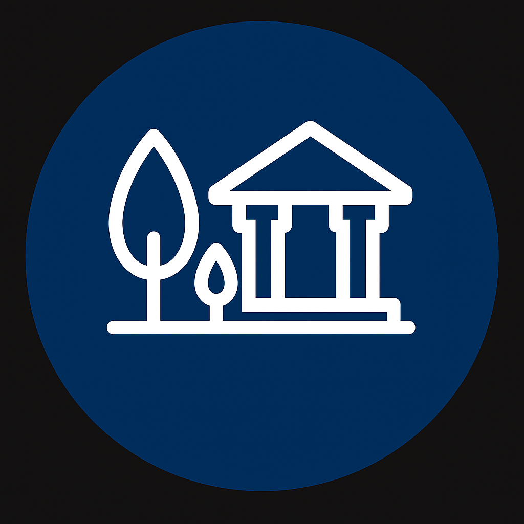 Icône bâtiment avec arbres environnants